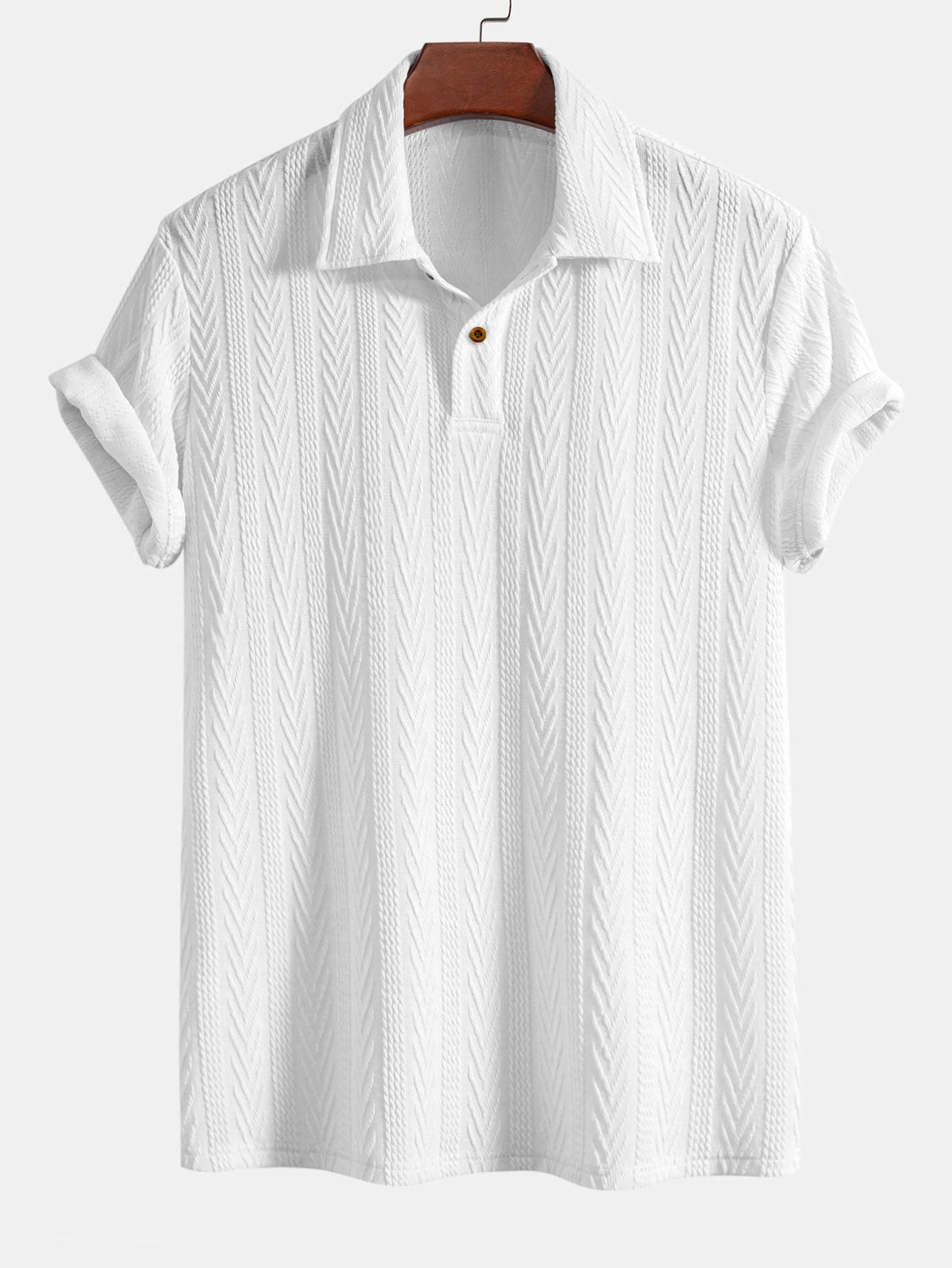 Jacquard Polo Shirt with Short Sleeves and Straight-Cut Ribbed Knit Pants