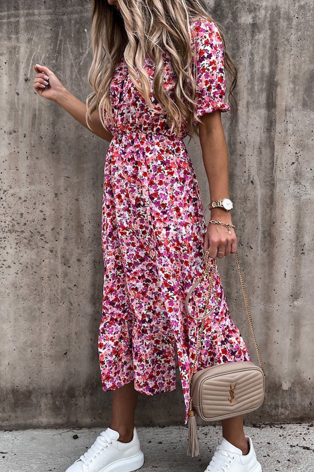 Georgia™ | Maxi Abito Elegante con Fiori e Scollatura a V