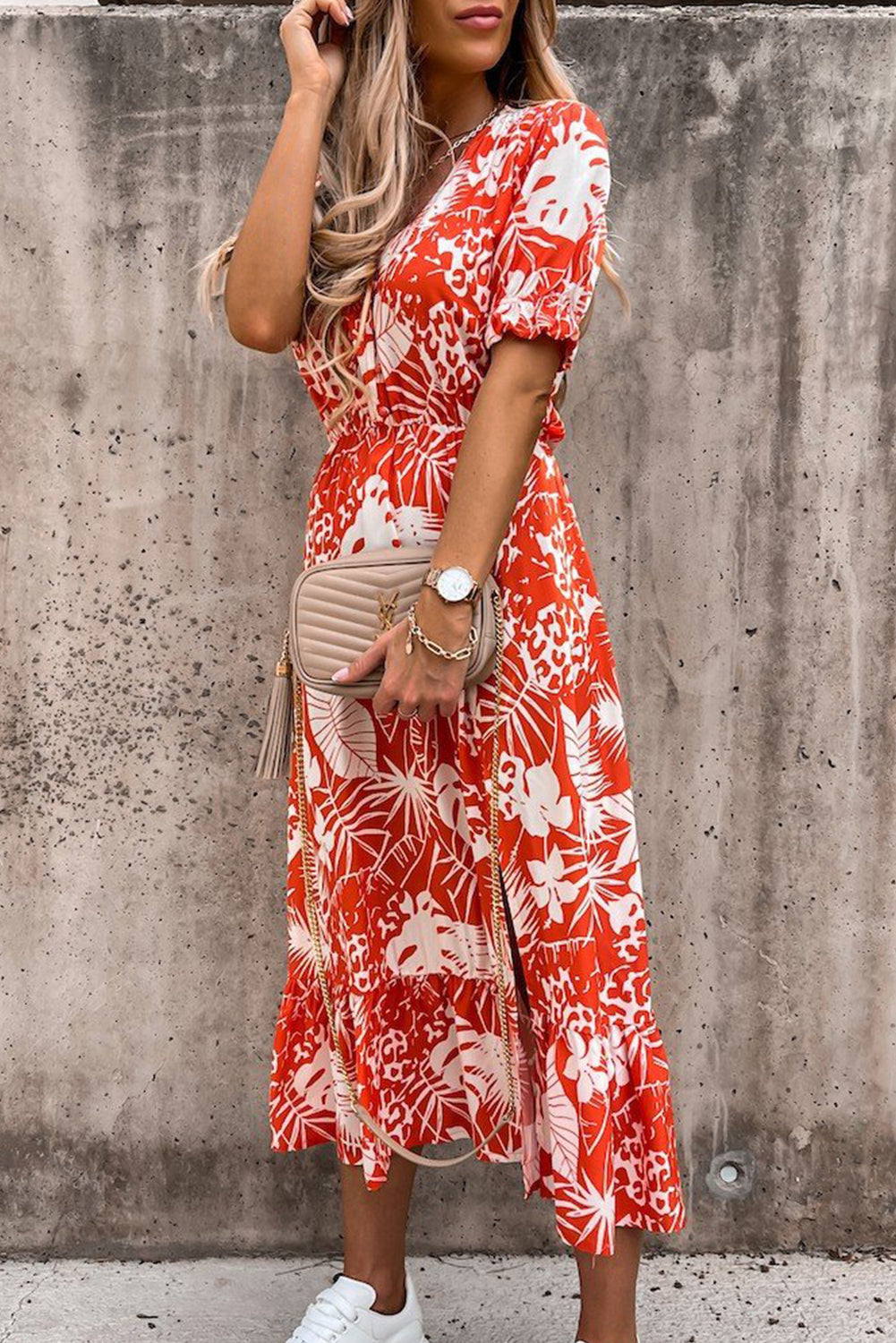 Georgia™ | Maxi Abito Elegante con Fiori e Scollatura a V