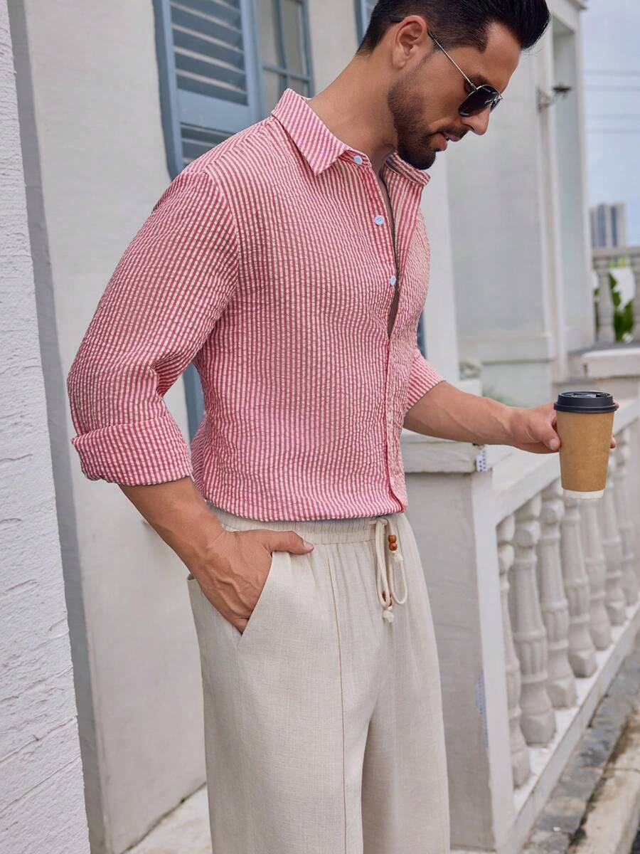 Nico™ – Camicia Casual Uomo in Tessuto Strutturato a Righe