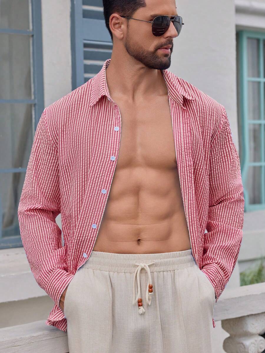 Nico™ – Camicia Casual Uomo in Tessuto Strutturato a Righe