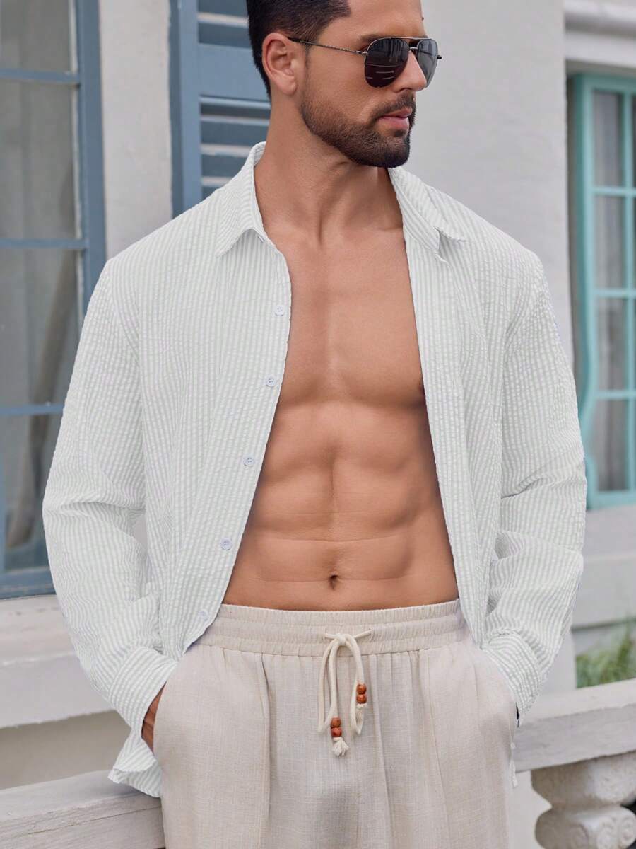 Nico™ – Camicia Casual Uomo in Tessuto Strutturato a Righe