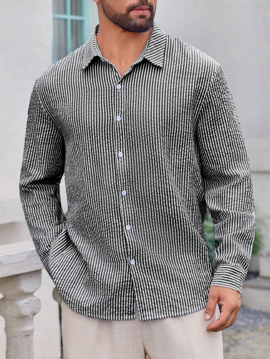 Nico™ – Camicia Casual Uomo in Tessuto Strutturato a Righe