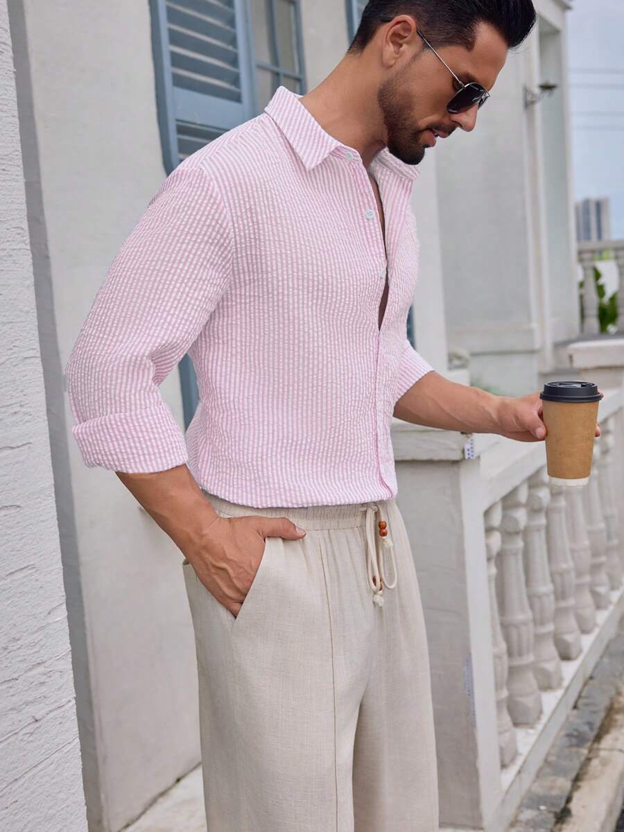 Nico™ – Camicia Casual Uomo in Tessuto Strutturato a Righe
