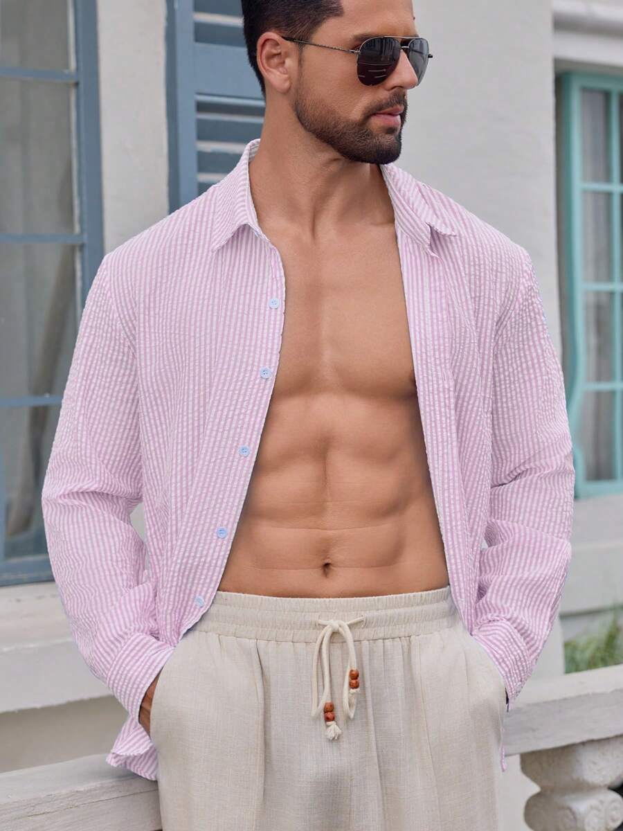 Nico™ – Camicia Casual Uomo in Tessuto Strutturato a Righe