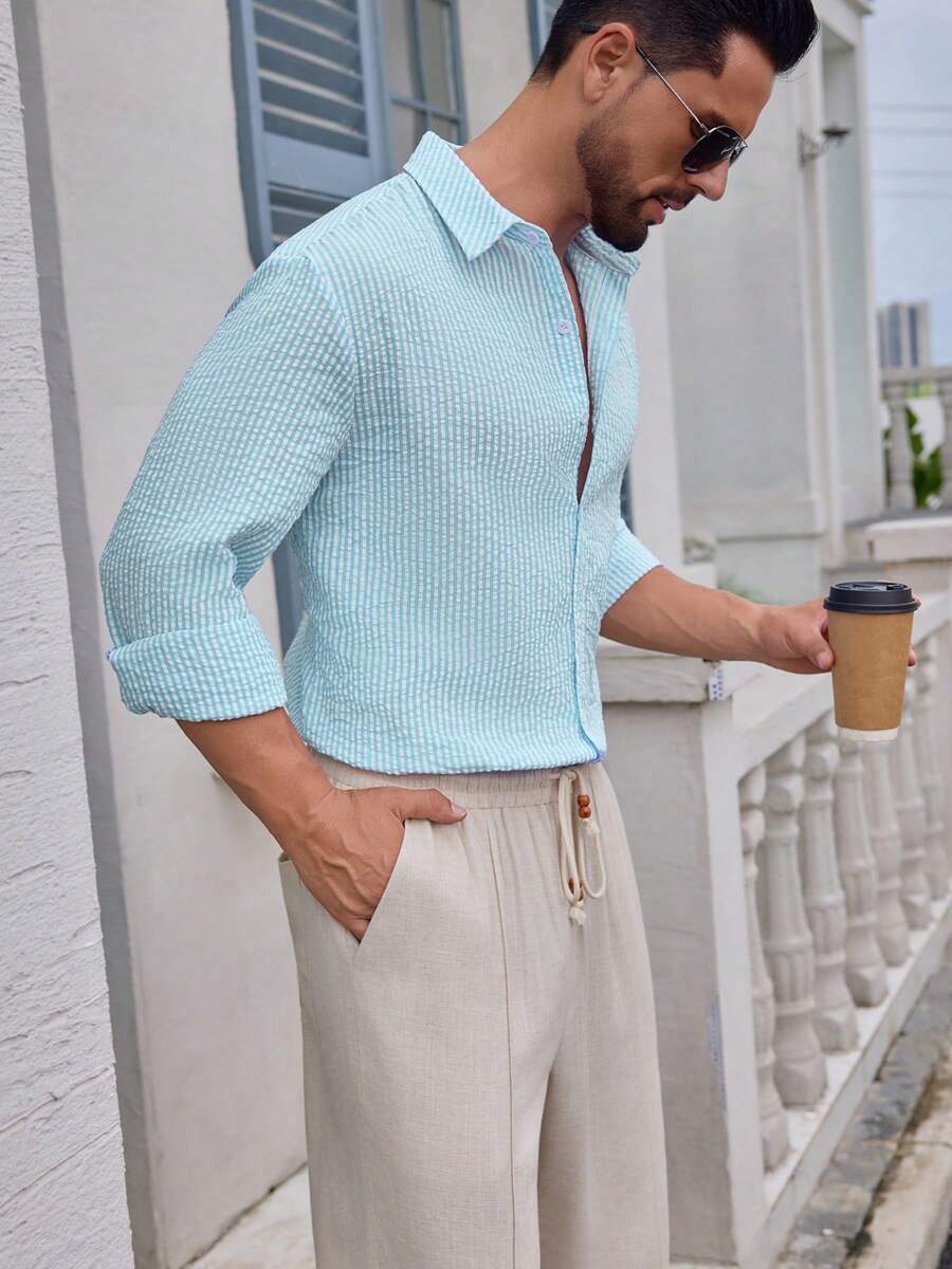 Nico™ – Camicia Casual Uomo in Tessuto Strutturato a Righe