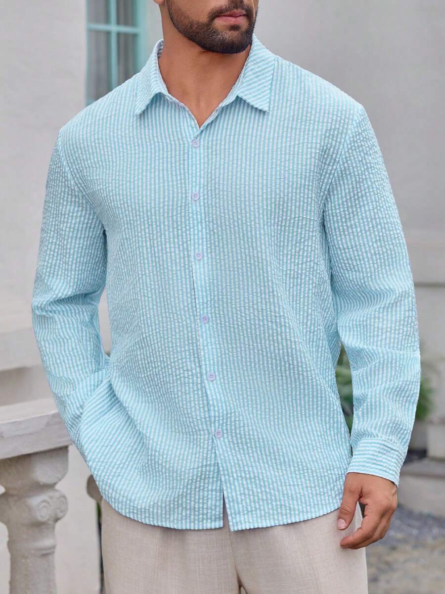 Nico™ – Camicia Casual Uomo in Tessuto Strutturato a Righe