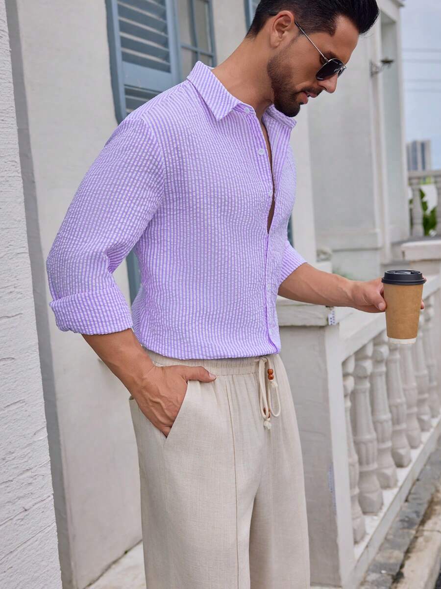 Nico™ – Camicia Casual Uomo in Tessuto Strutturato a Righe