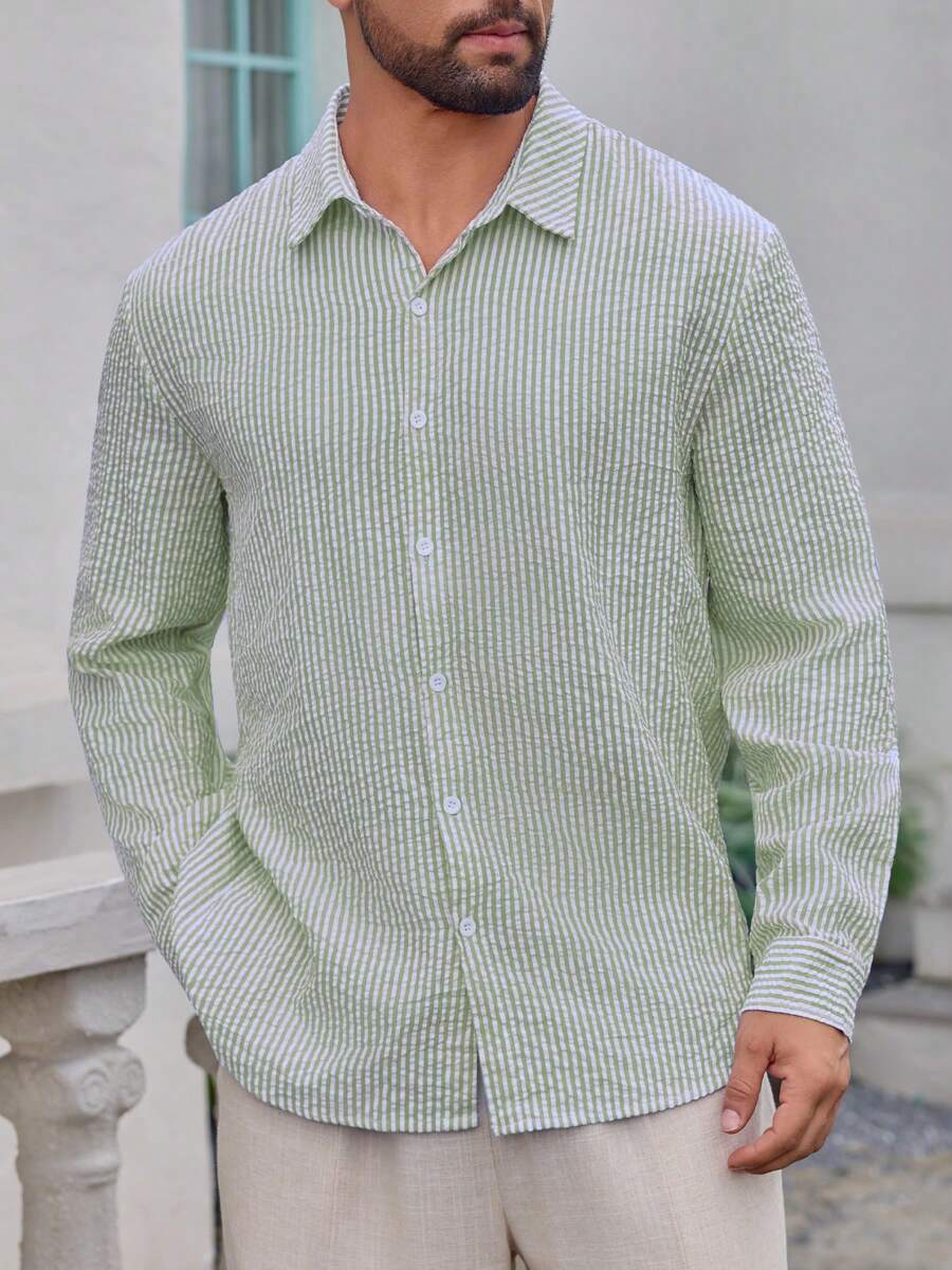 Nico™ – Camicia Casual Uomo in Tessuto Strutturato a Righe