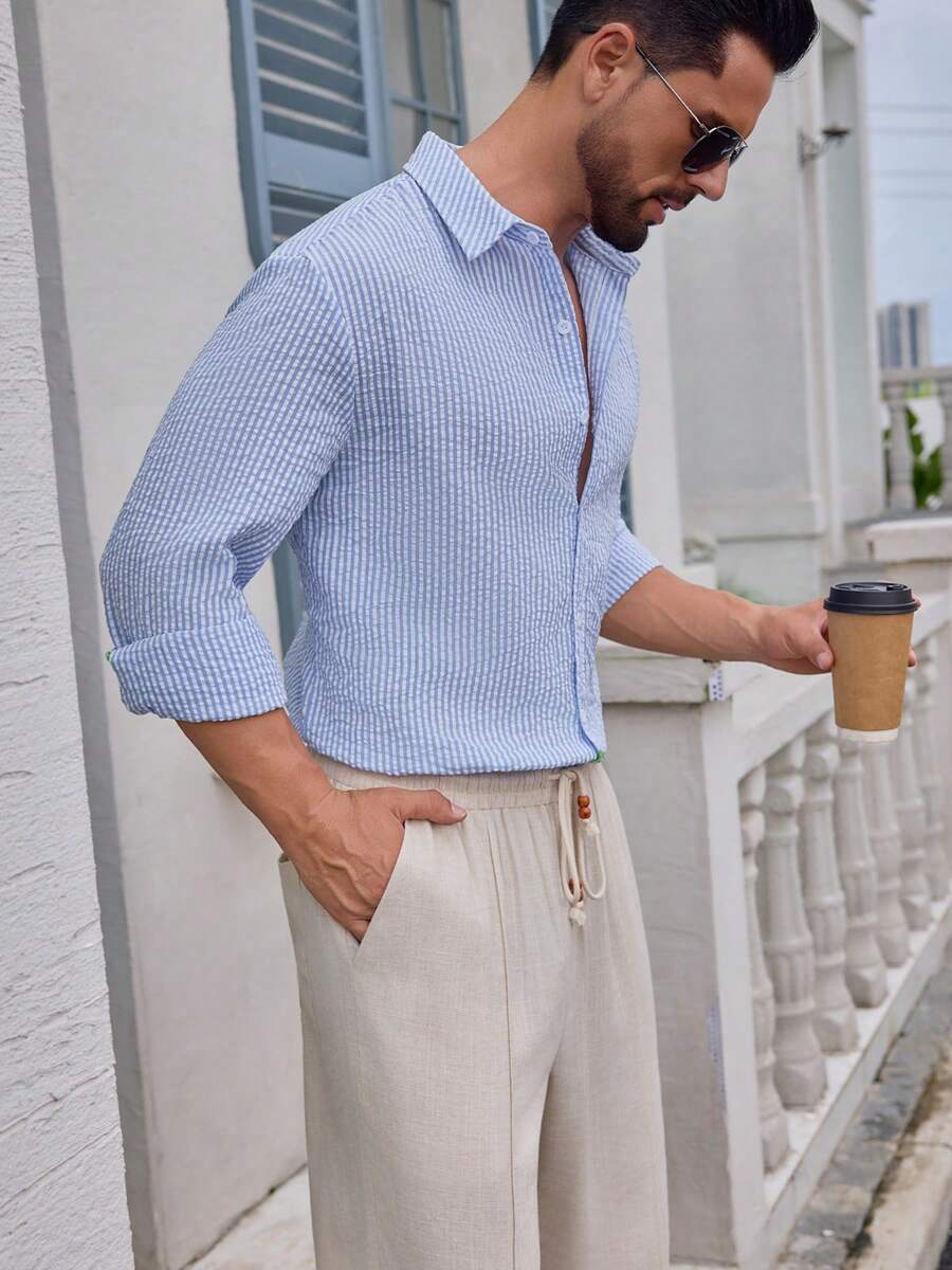 Nico™ – Camicia Casual Uomo in Tessuto Strutturato a Righe
