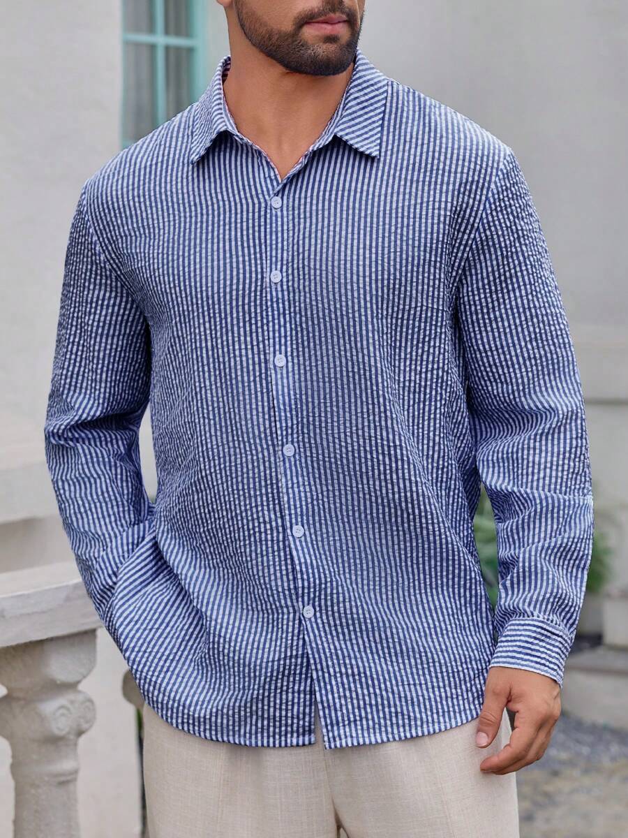 Nico™ – Camicia Casual Uomo in Tessuto Strutturato a Righe