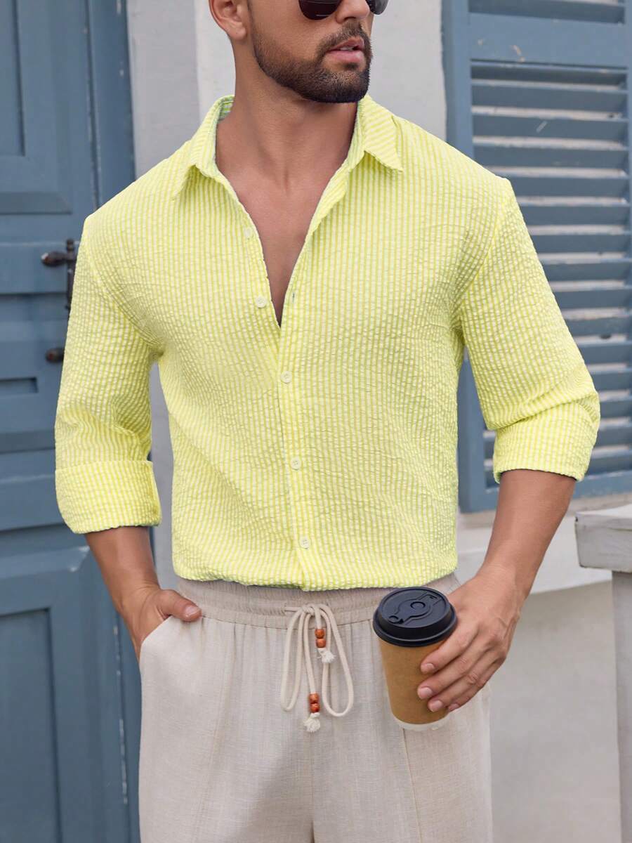 Nico™ – Camicia Casual Uomo in Tessuto Strutturato a Righe