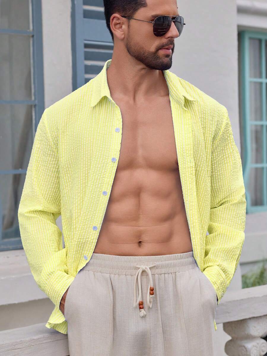 Nico™ – Camicia Casual Uomo in Tessuto Strutturato a Righe