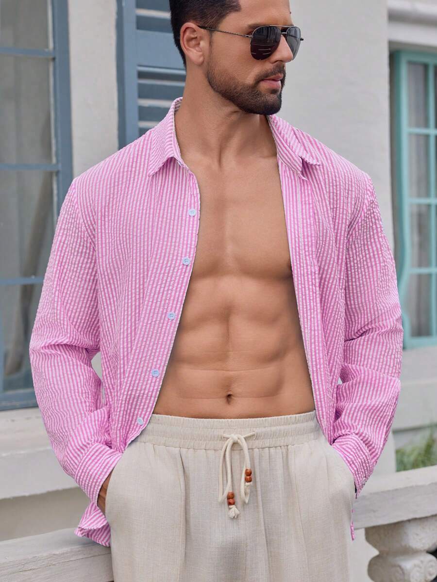 Nico™ – Camicia Casual Uomo in Tessuto Strutturato a Righe