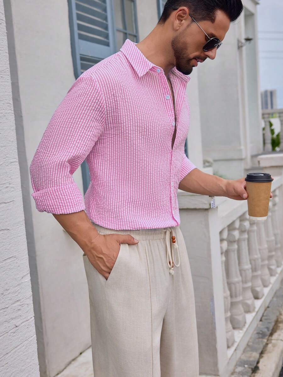 Nico™ – Camicia Casual Uomo in Tessuto Strutturato a Righe