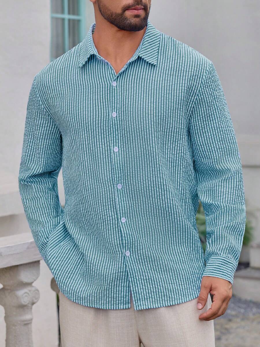 Nico™ – Camicia Casual Uomo in Tessuto Strutturato a Righe