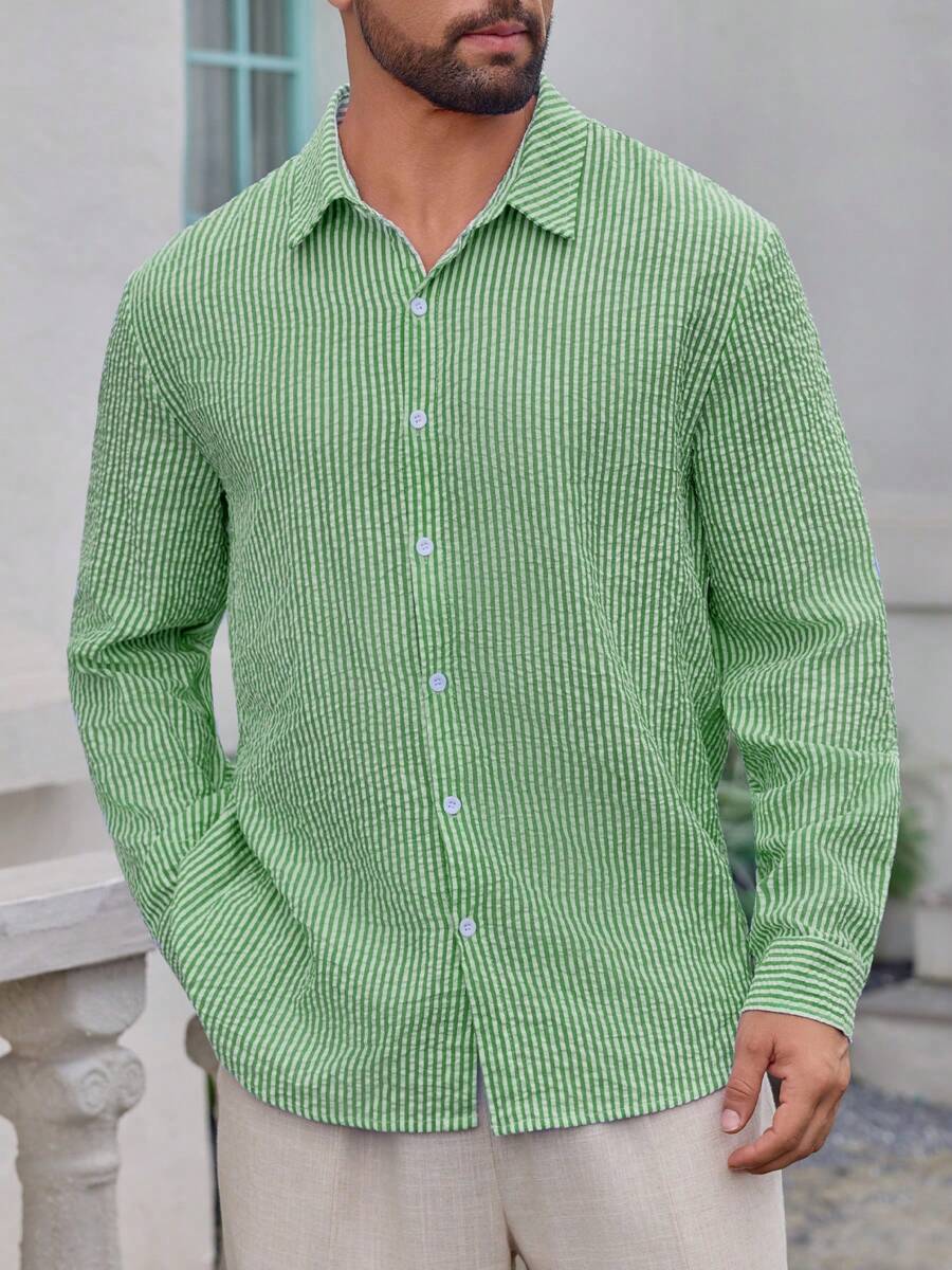 Nico™ – Camicia Casual Uomo in Tessuto Strutturato a Righe