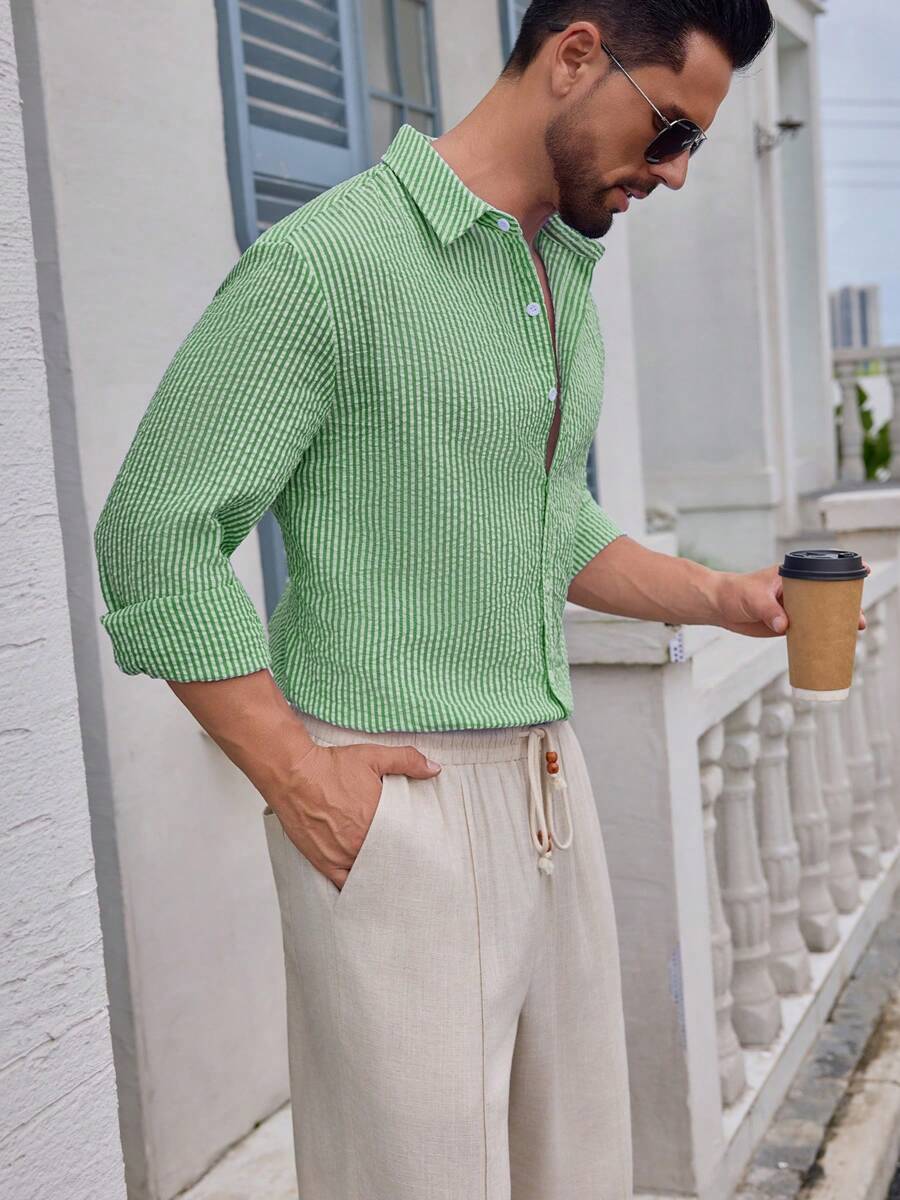 Nico™ – Camicia Casual Uomo in Tessuto Strutturato a Righe