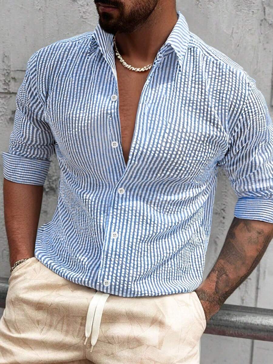 Nico™ – Camicia Casual Uomo in Tessuto Strutturato a Righe