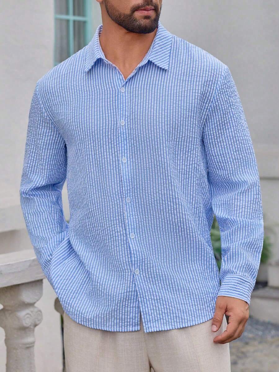 Nico™ – Camicia Casual Uomo in Tessuto Strutturato a Righe