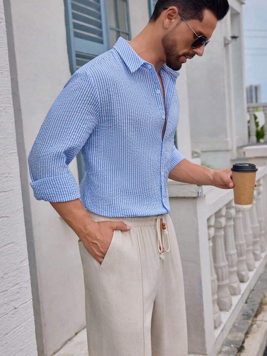 Nico™ – Camicia Casual Uomo in Tessuto Strutturato a Righe