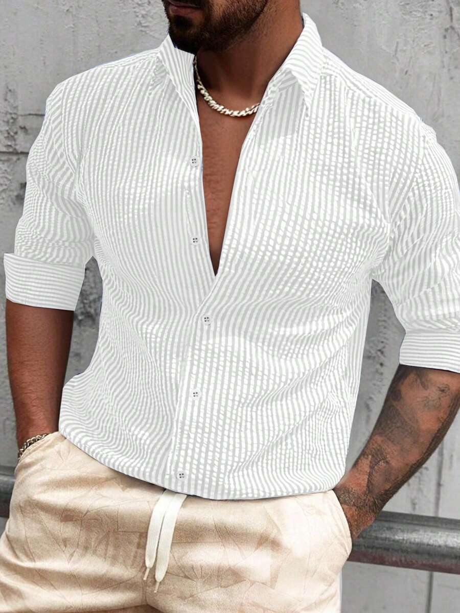 Nico™ – Camicia Casual Uomo in Tessuto Strutturato a Righe