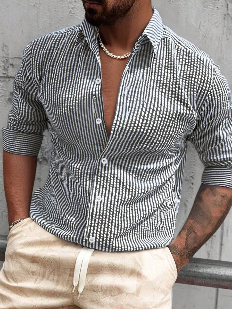 Nico™ – Camicia Casual Uomo in Tessuto Strutturato a Righe