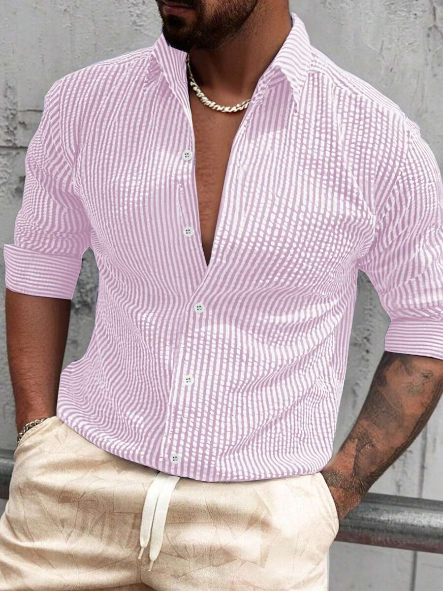 Nico™ – Camicia Casual Uomo in Tessuto Strutturato a Righe