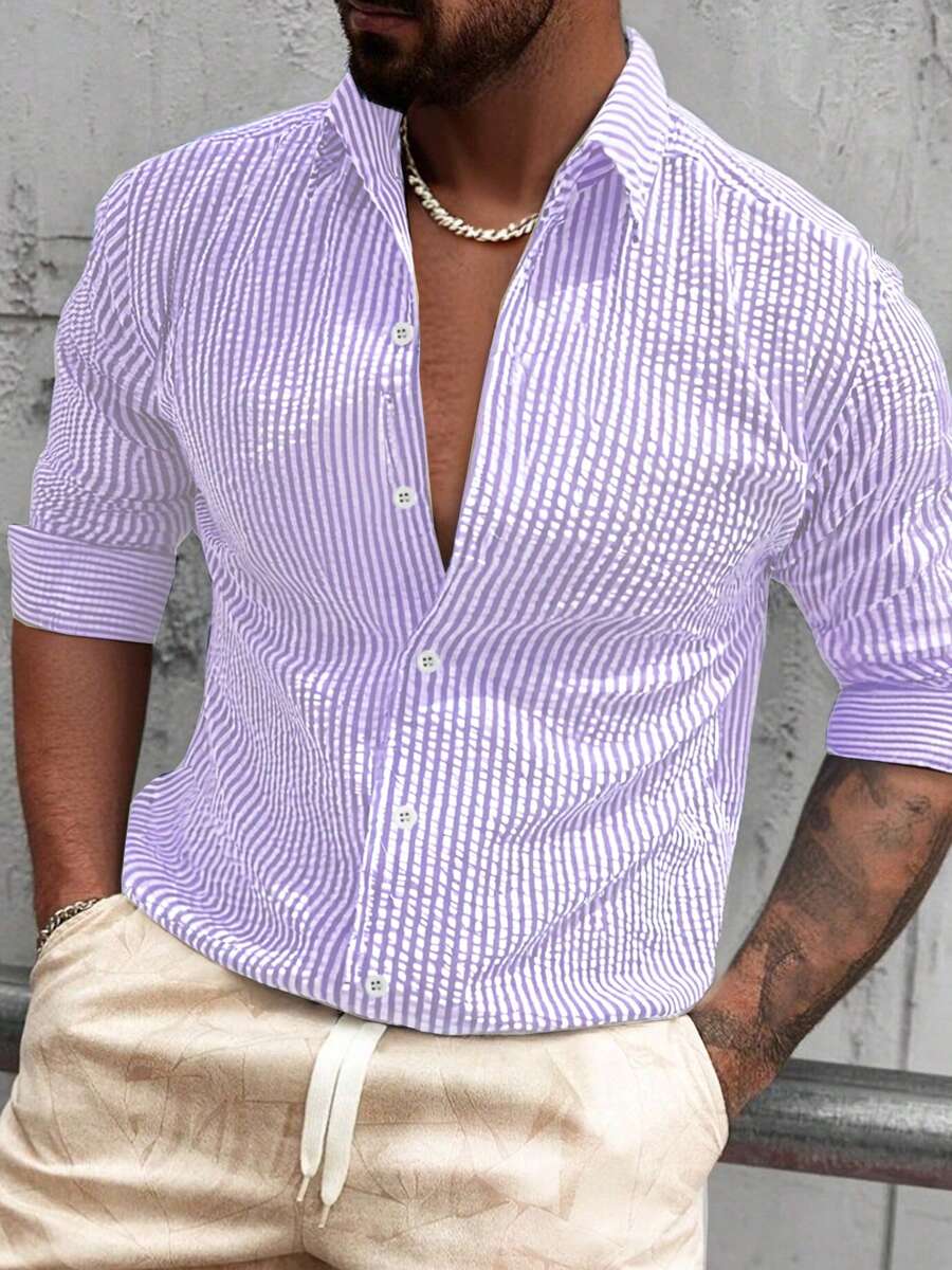 Nico™ – Camicia Casual Uomo in Tessuto Strutturato a Righe