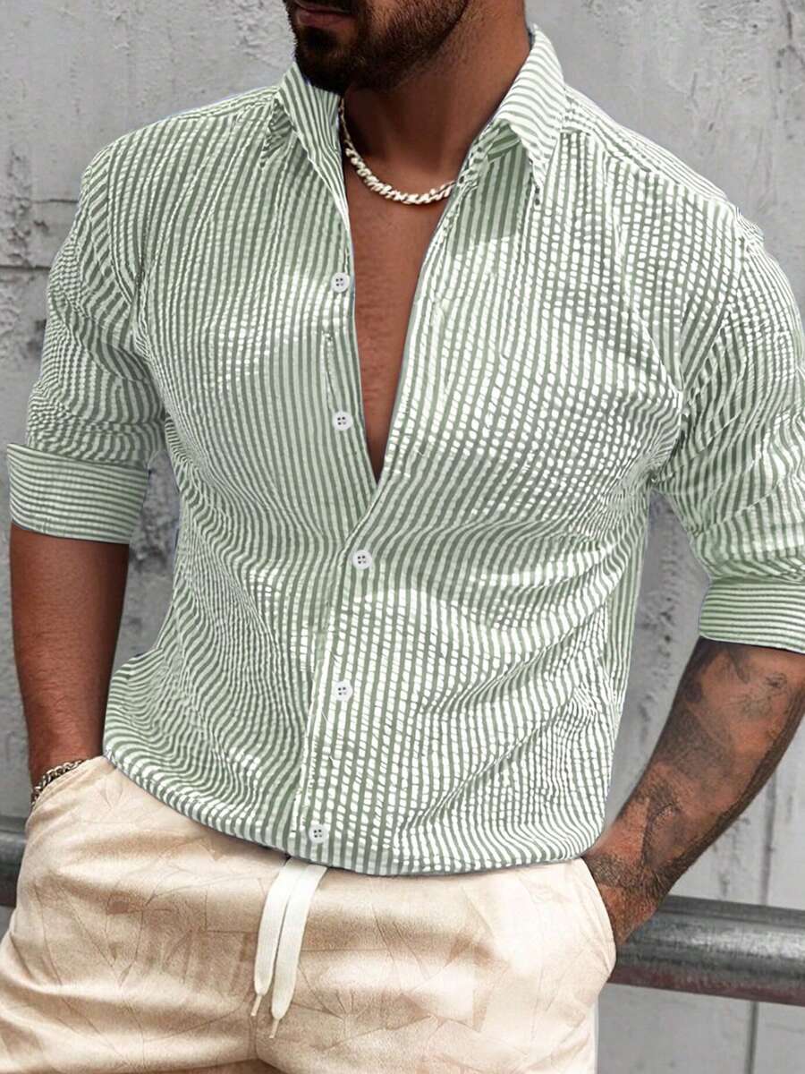 Nico™ – Camicia Casual Uomo in Tessuto Strutturato a Righe