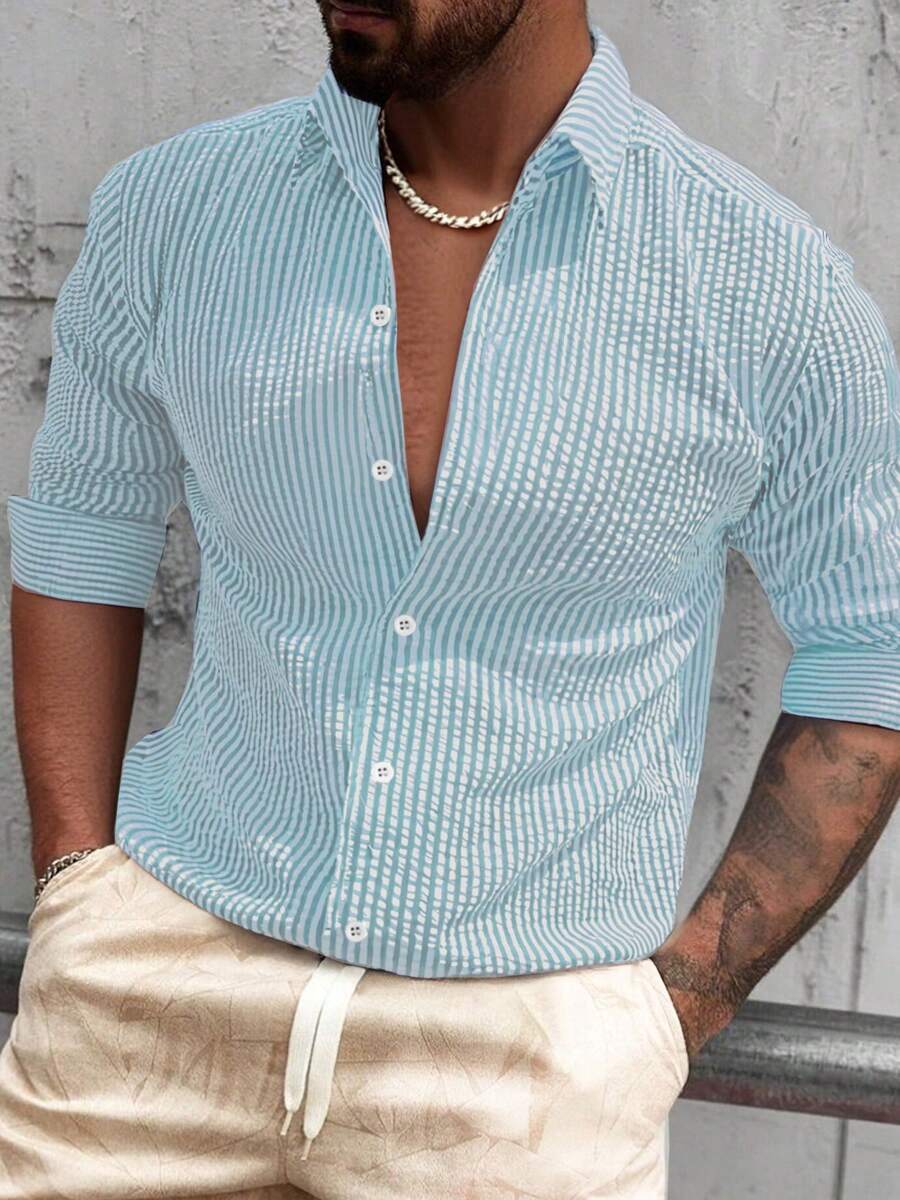 Nico™ – Camicia Casual Uomo in Tessuto Strutturato a Righe