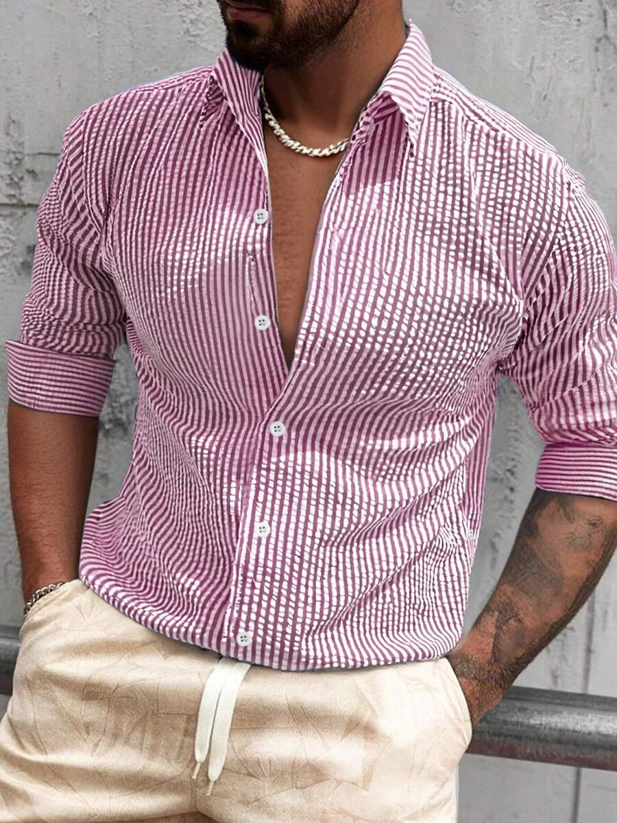 Nico™ – Camicia Casual Uomo in Tessuto Strutturato a Righe