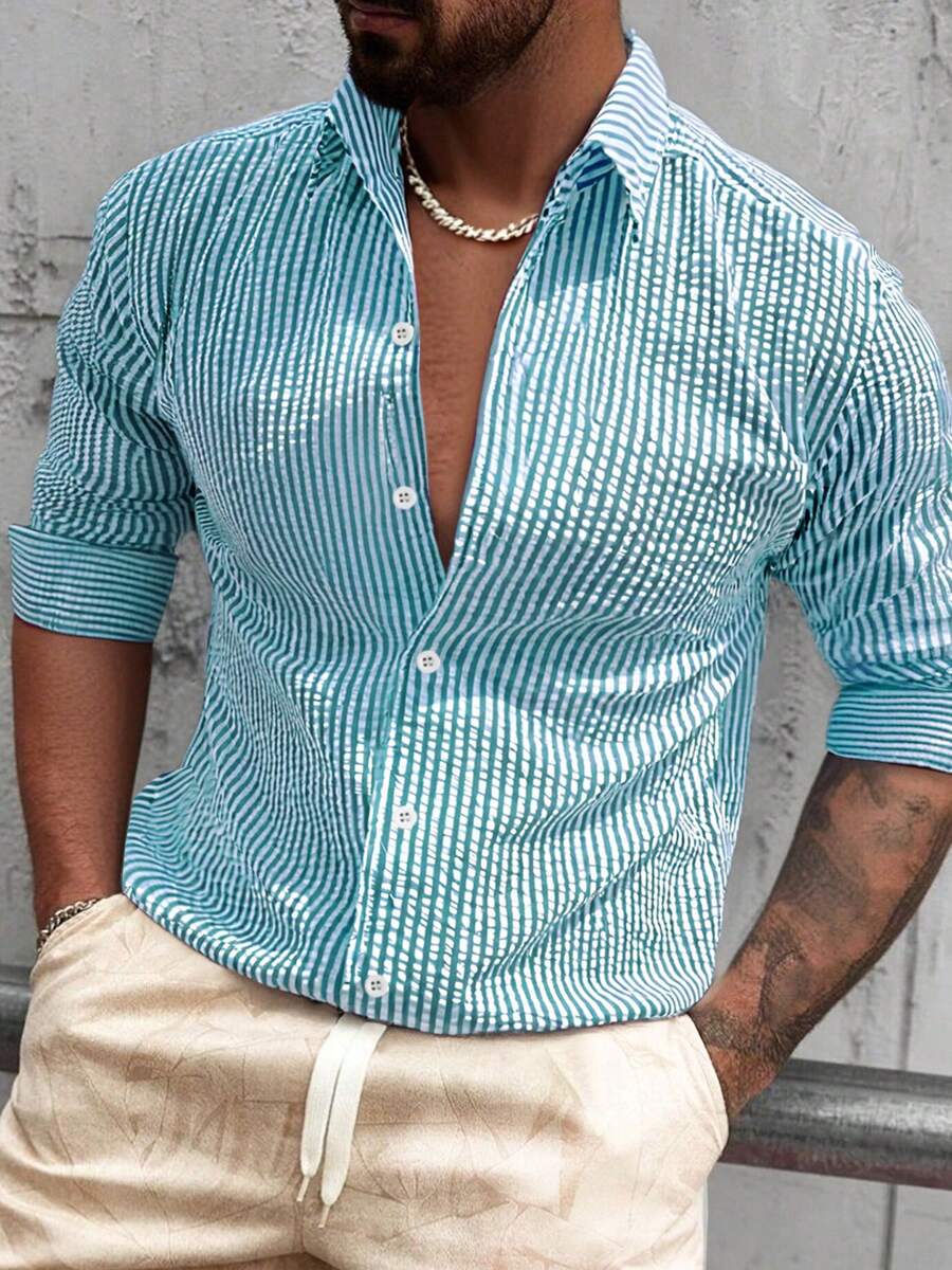 Nico™ – Camicia Casual Uomo in Tessuto Strutturato a Righe