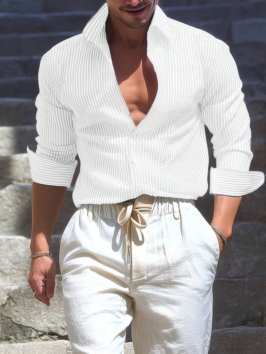 Nico™ – Camicia Casual Uomo in Tessuto Strutturato a Righe