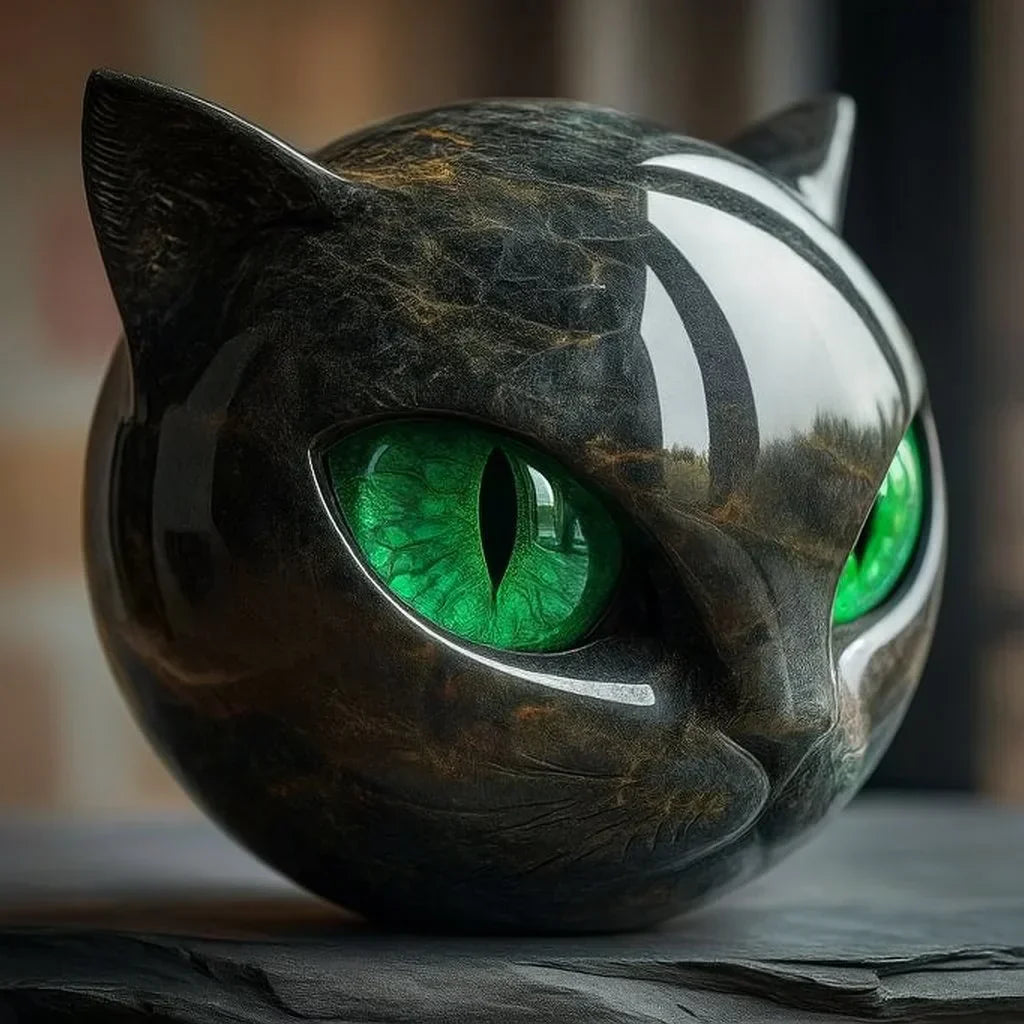 DasCharm - Scultura Di Testa Di Gatto Nero Mistico