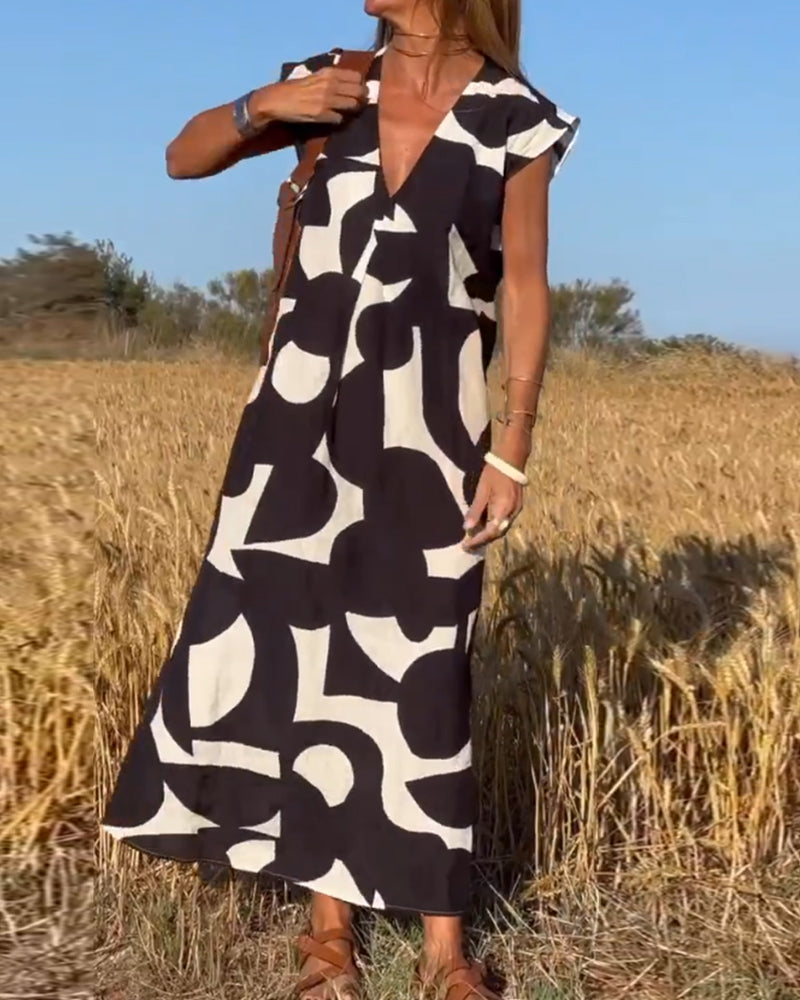 SITA™ | Vestito Elegante con Stampa e Scollatura a V