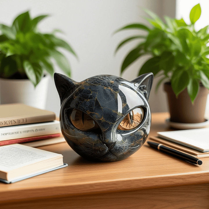 DasCharm - Scultura Di Testa Di Gatto Nero Mistico