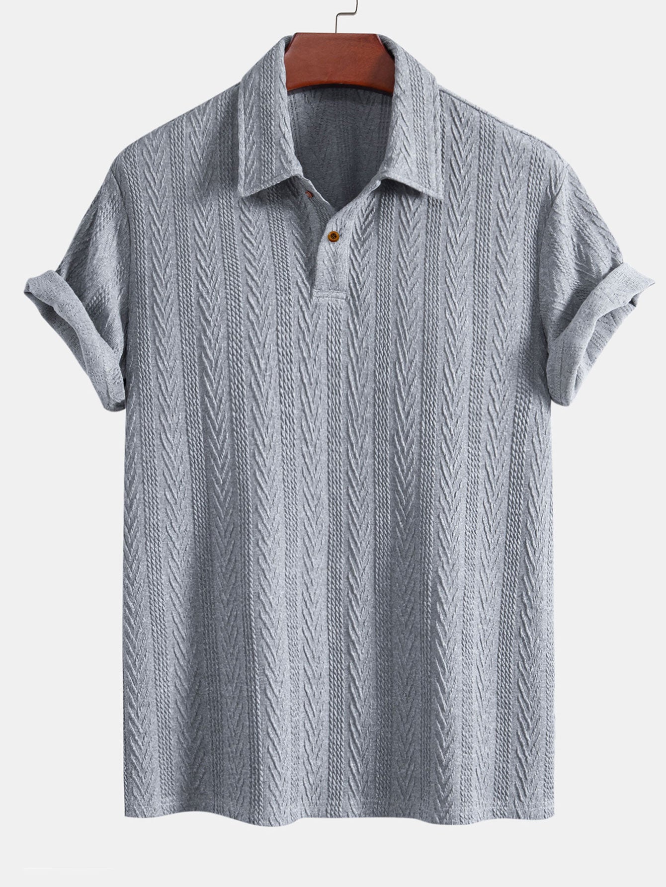 Jacquard Polo Shirt with Short Sleeves and Straight-Cut Ribbed Knit Pants