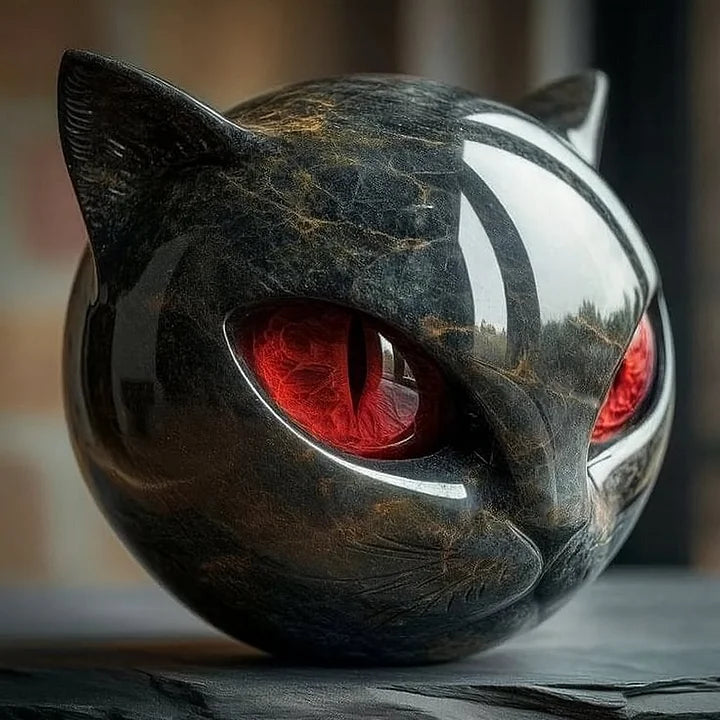 DasCharm - Scultura Di Testa Di Gatto Nero Mistico