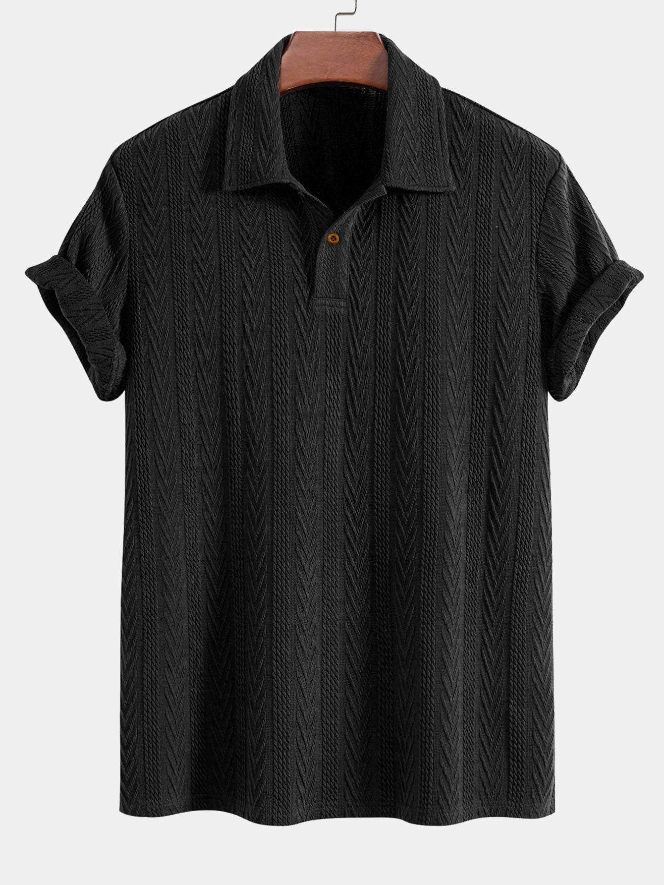 Jacquard Polo Shirt with Short Sleeves and Straight-Cut Ribbed Knit Pants