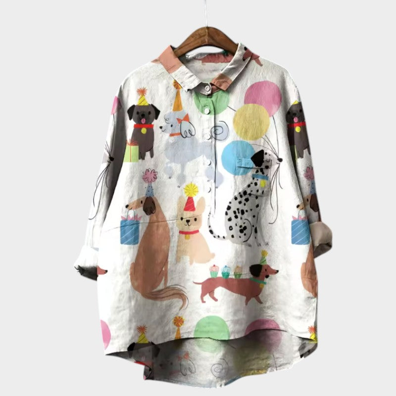 MARIANELLA | Blusa Oversize con Stampa Canina e Comfort Quotidiano per uno Stile Allegro