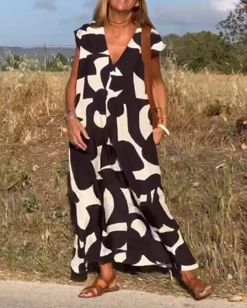 SITA™ | Vestito Elegante con Stampa e Scollatura a V