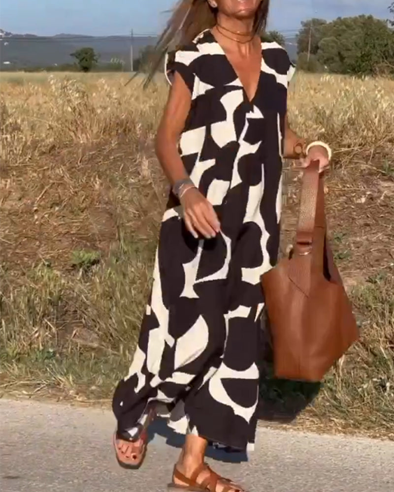 SITA™ | Vestito Elegante con Stampa e Scollatura a V