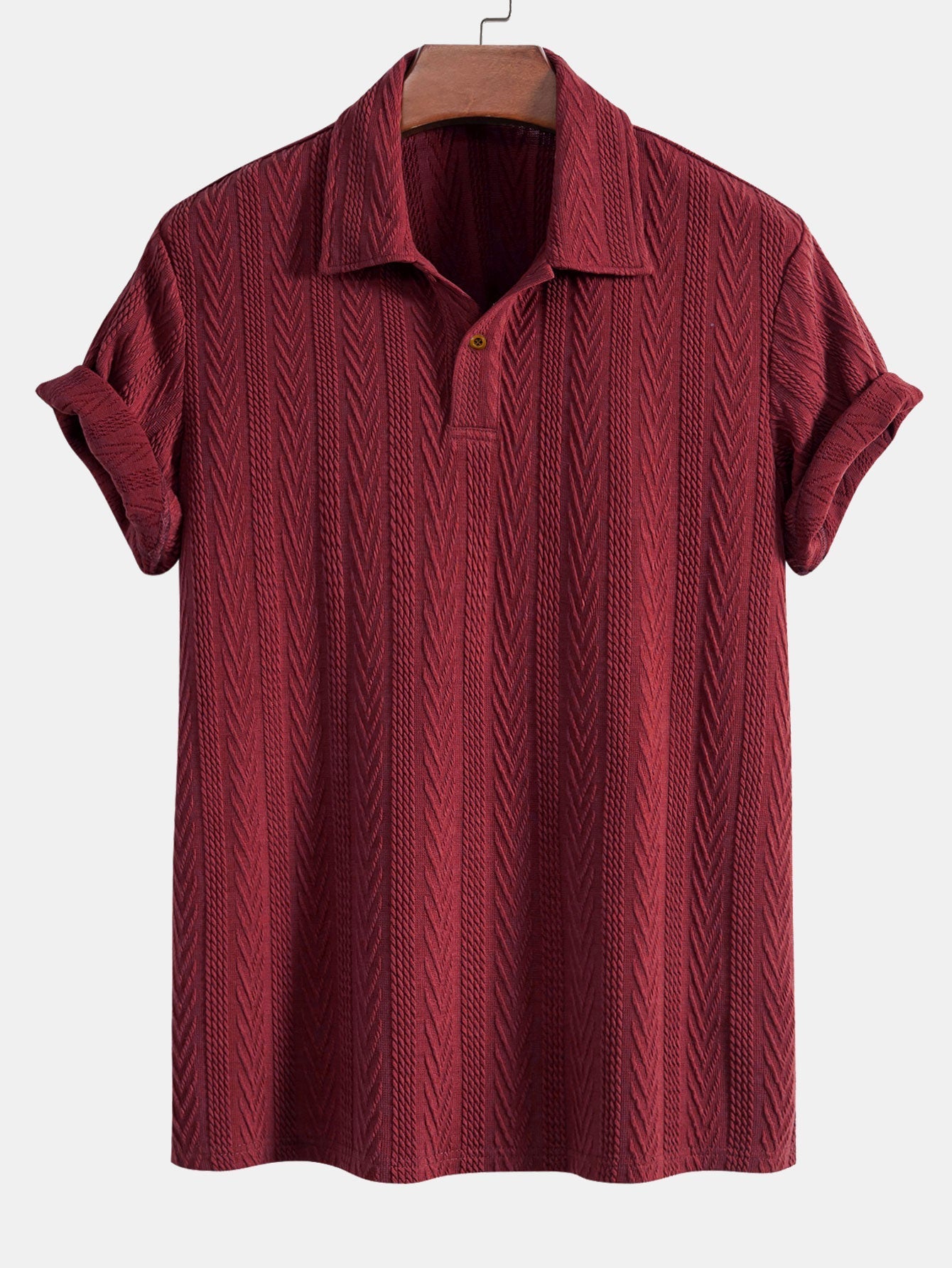 Jacquard Polo Shirt with Short Sleeves and Straight-Cut Ribbed Knit Pants