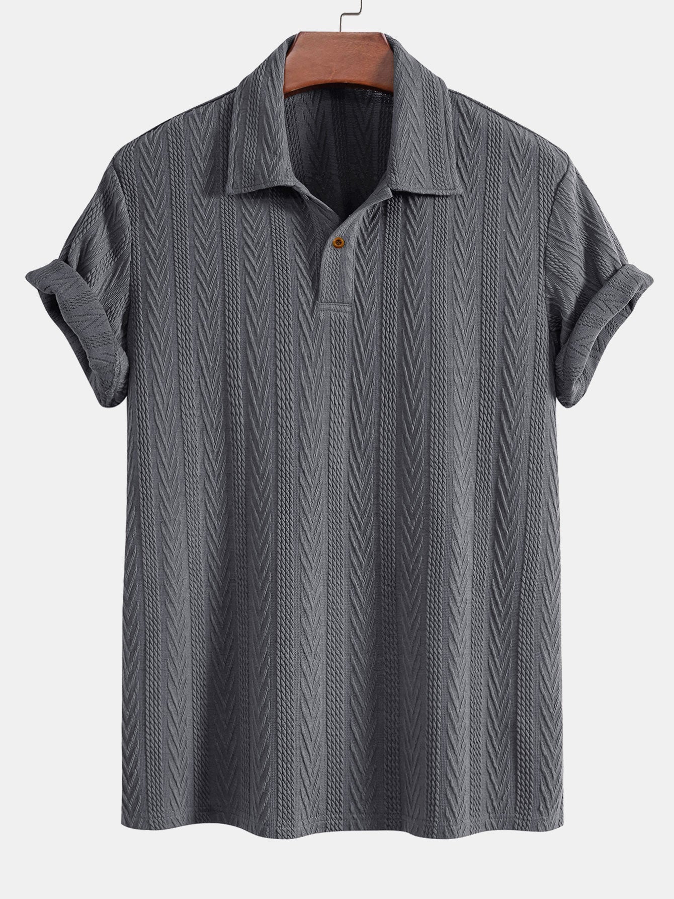 Jacquard Polo Shirt with Short Sleeves and Straight-Cut Ribbed Knit Pants