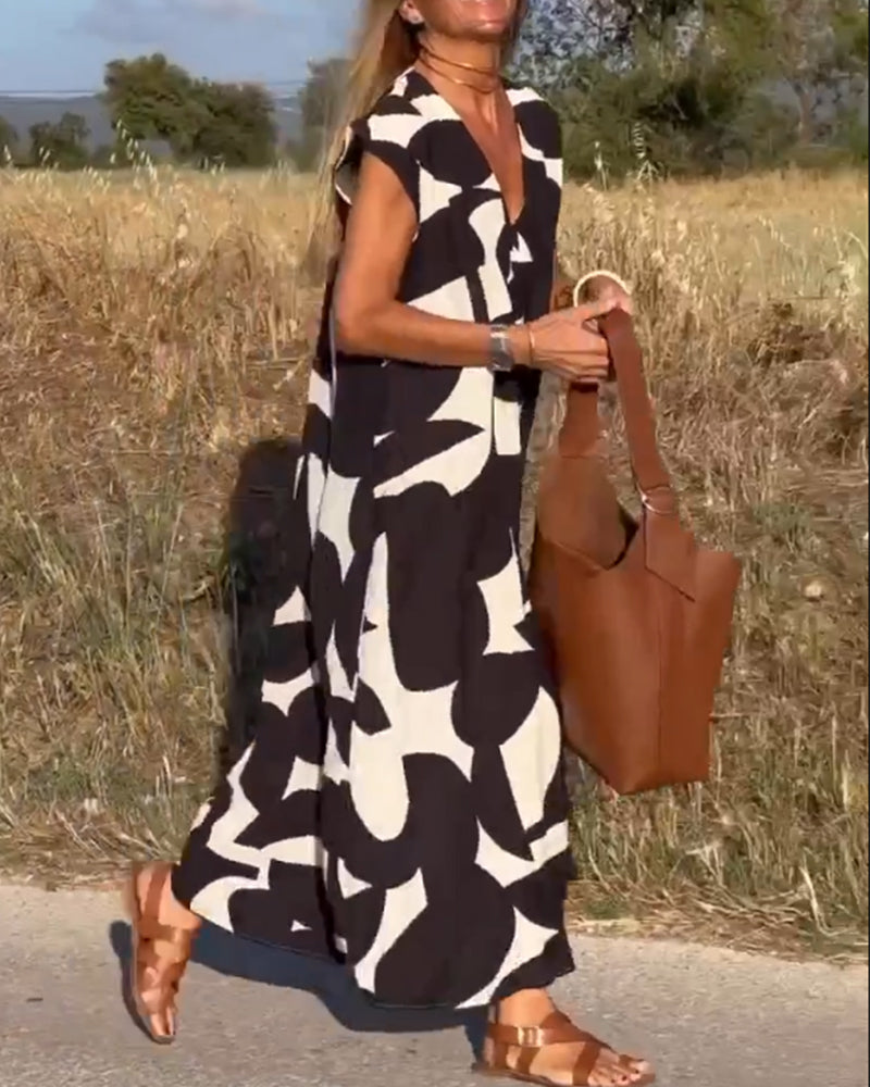 SITA™ | Vestito Elegante con Stampa e Scollatura a V
