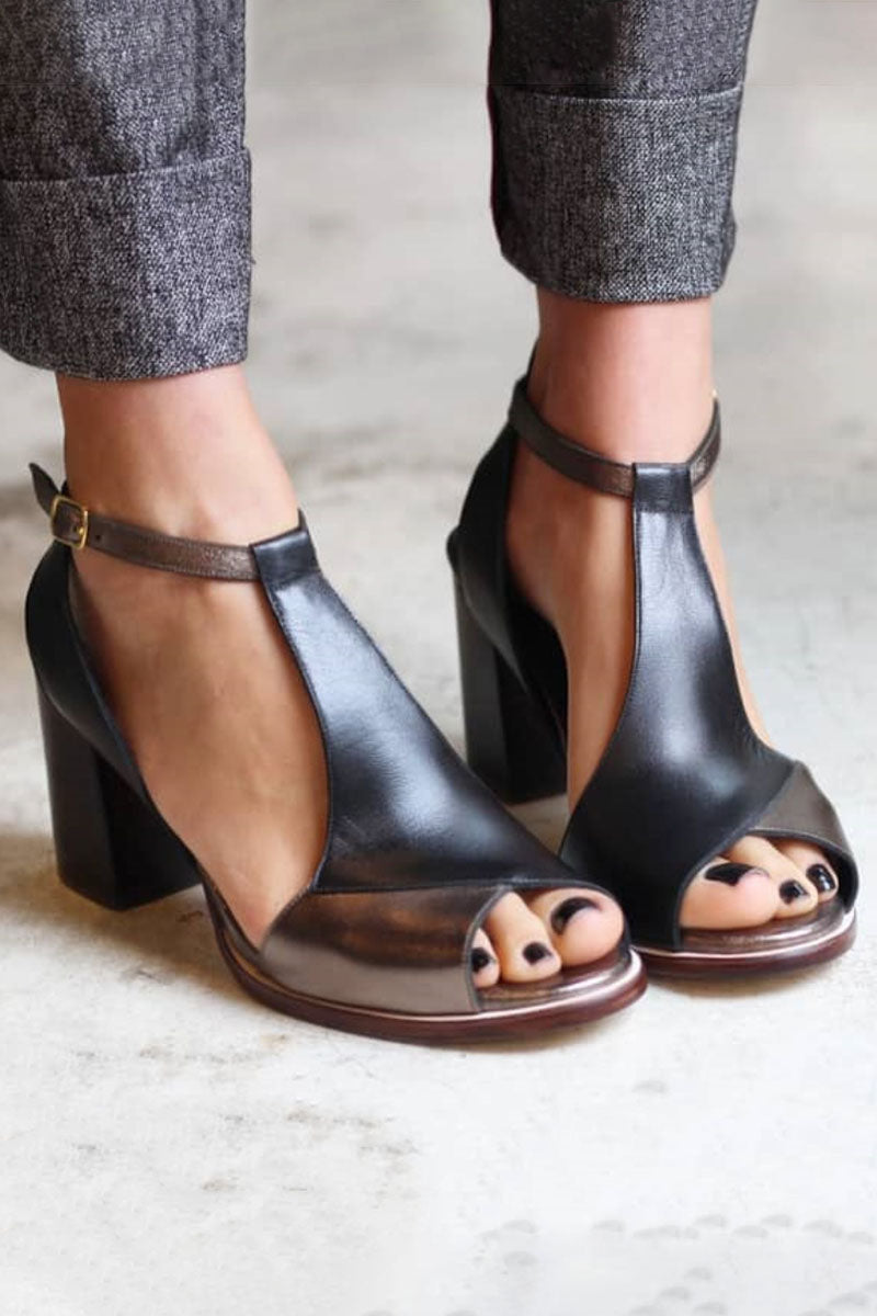 Anyao™ | Sandali con tacco e punta aperta in patchwork nero