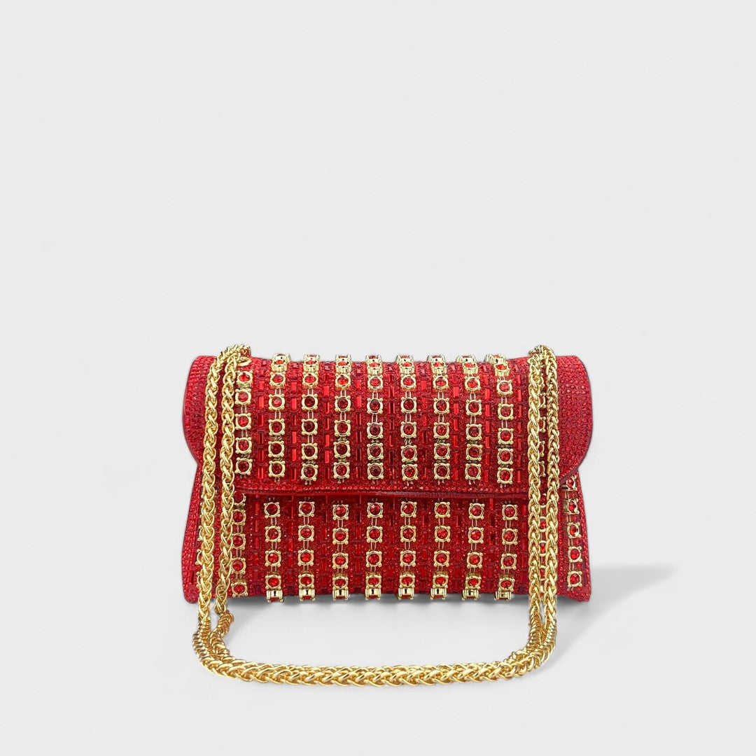 Claudia™ - Bolsa de ombro com corrente elegante e diamantes coloridos