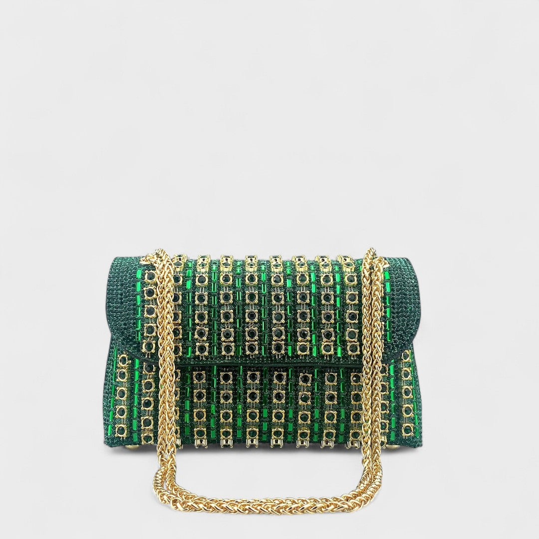 Claudia™ - Bolsa de ombro com corrente elegante e diamantes coloridos