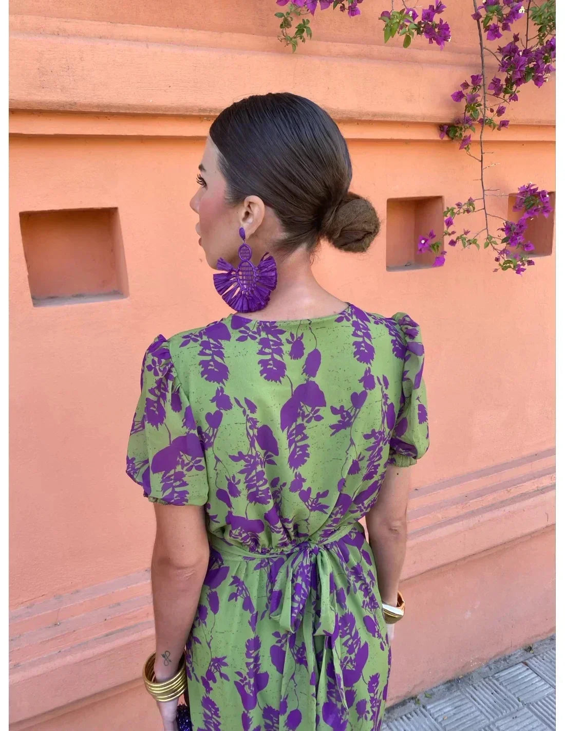 Lucinda - Vestito Pieghettato Floreale Boho con Scollatura a V